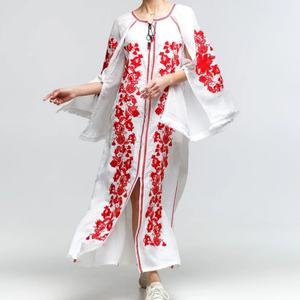 Vestido de Lino y Algodón Personalizable, Elegante, Cuello Redondo, Casual, Corte en A, Mangas Abullonadas con Volantes, Midi, Vestido de Verano para Mujer - Product Image 1