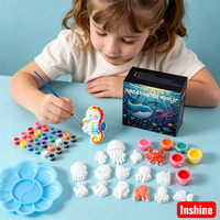 Kit de figurines en plâtre d'animaux marins à peindre soi-même, ensemble de peinture et de loisirs créatifs pour enfants, figurines de créatures marines non peintes