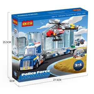 COGO 3098 <span class=keywords><strong>3</strong></span>-in-1 Polizeistations-Hubschrauber-Transporter-Hubschrauber-Patrouillenwagen-Anhänger Bausteine - Product Image 1