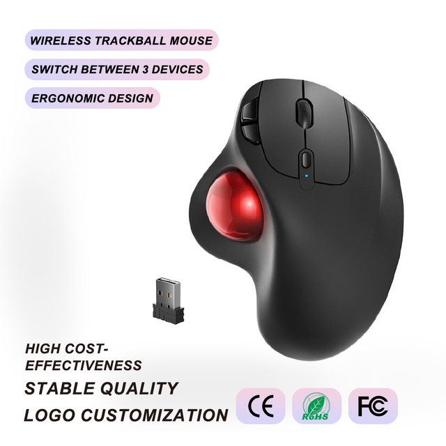 Wireless Mini Right-Handed Trackball Mouse Rechargeable Ergonomic Easy Thumb Control Precise Smooth Optical Tracking Fingerprint