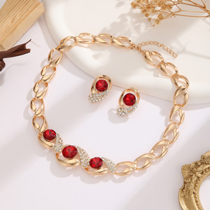 European and American Light Luxury Ruby Black Gem Women's Necklace <b>Earrings</b> Set Gold Diamond Exaggerated Bridal Dress - Product Image 3