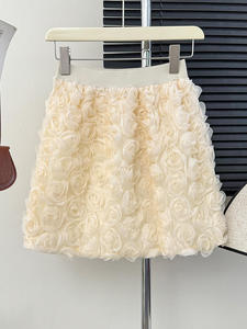 Falda Corta de Cintura Alta, Diseño Ajustado en Línea A, Juvenil y Femenina, con Cuentas, de Fibra de Poliéster Antiarrugas, para Verano - Product Image 4