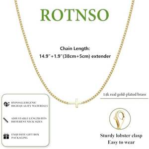 Rotnso 14Kゴールドステンレスメッキクロスペンダントチョーカー,小さな宗教チャームリンクチェーンネックレスシンプルな流行スタイル - Product Image 5