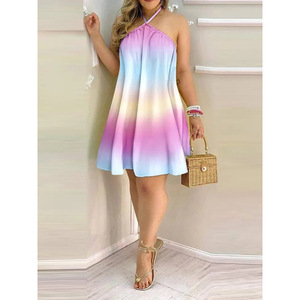 Meilleures ventes transfrontalières Europe-Amérique sur Wish : Robe d'été décontractée à épaules dénudées, col licou, à lacets, taille élastique et coupe ample - Product Image 3