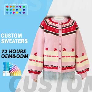 Áo cardigan len dệt kim họa tiết dâu tây cổ ren dễ thương, kiểu dáng mới, dệt jacquard tùy chỉnh, kiểu Fair Isle dành cho nữ - Product Image 1