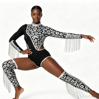 Costume de danse sur mesure pour femmes, combinaison de scène à franges noires et argentées, uniforme de majorette de haute qualité