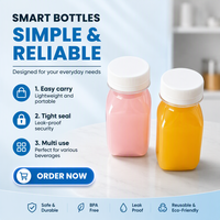 Bouteilles de jus en plastique mini carrées françaises de 110 ml, sans BPA, avec logo personnalisé et bouchons inviolables