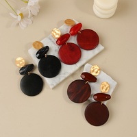 Boucles d'oreilles tendance en acrylique avec disque en bois épissé et électroplaqué pour femme, style vintage exagéré, rétro et élégant