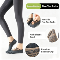 Chaussettes de yoga premium 2026 à cinq doigts pour femmes, en coton peigné, antidérapantes avec grip en silicone, croisées, pour Pilates, ballet et danse