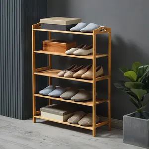 China Großhandel Lagerhalter & Racks für Schuhe 5-lagige große Kapazität Lager regal Holz Bambus Schuh regal für Home Office