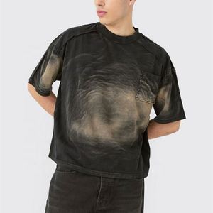 เสื้อยืดทรงบ็อกซี่โอเวอร์ไซส์ผ้าคอตตอน 100% หนานุ่ม แบบลำลอง ซักแล้ว ทรงบ็อกซี่สำหรับผู้ชาย เสื้อยืดเปล่าทรงบ็อกซี่ - Product Image 1
