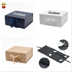 Folding Boxes Gift Box Customize Logo Printed Black Paper Flat Pack Rigid Cardboard Clothing Cosmetic Shoe Foldable Packaging Magnetic Folding Gift Box