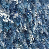 Mur de fleurs artificielles en tissu soyeux bleu, style bohème, avec feuilles bleues, pour décoration murale