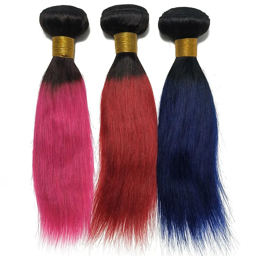 1B/Red 1B/Pink 1B/Blue Color Ombre Bundles 100% Human Hair Extension Virgin Brazilian Hair Straight Colored Human Hair Bundles