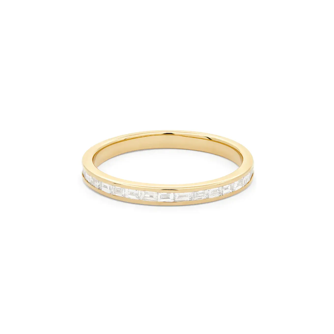 Classic 18K Gold Plated Bezel Setting Baguette White Diamond CZ Quality Wedding Band 925 Sterling Silver Rings