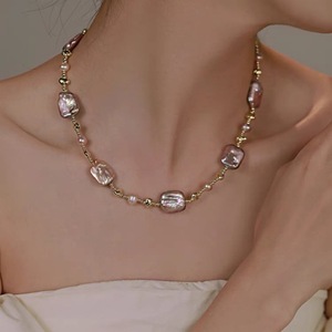Collar de Perlas Barrocas Púrpuras Deslumbrantes Wenchi Alien, Lujoso, Natural, para Clavícula, de Alta Gama, con Personalidad Única y Sensibilidad Delicada - Product Image 4