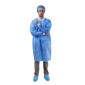 Factory direct selling disposable light blue LabCoat polypropylene pp sms nonwoven buttons Lab Coat