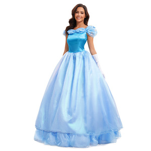 Disfraz de Cenicienta, vestido azul con hombros descubiertos, disfraz de Cosplay para adultos, traje para actuación en escenario de Halloween, para mujeres mayores de 14 años - Product Image 3