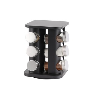 Rotativa aço inoxidável e vidro Spice Pepper <span class=keywords><strong>Jar</strong></span> <span class=keywords><strong>Rack</strong></span> para Cozinha Organização - Product Image 1