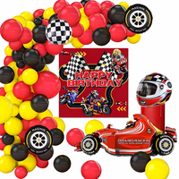 Décoration de fête d'anniversaire pour garçons sur le thème de la course automobile et moto, avec ballons durables en latex et film d'aluminium
