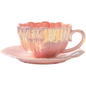 Juego de <span class=keywords><strong>Taza</strong></span> y Platillo de Cerámica con Diseño de Pétalos, Resistente al Calor, Estilo Moderno y Simple, Color Sólido, Regalo para el Té de la Tarde - Product Image 6