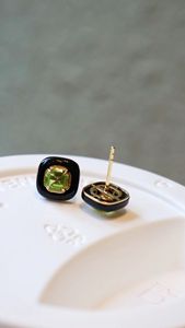 Xinfly Hot Sale 18K Gold 1.2ct Olivine Black Agate Stud <b>Earrings</b> <b>Cute</b> Trendy Party Peridot Stone Jewelry Unisex - Product Image 3