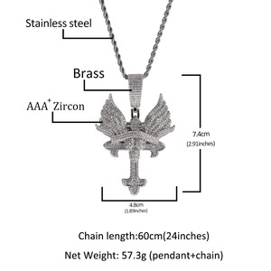 Bijoux de rappeur hip-hop Born 2 Chaos, pendentif en zircon glacé, pendentif en forme de crâne, croix <span class=keywords><strong>celtique</strong></span>, collier avec ailes d'ange - Product Image 2