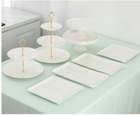 Ensemble de décoration de fête de mariage de luxe en gros, support à gâteau rond à 3 étages, plateau à dessert blanc, ensemble de décoration de fête