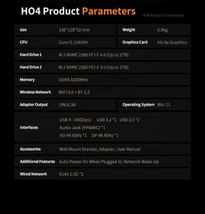 มินิพีซีรุ่นใหม่แท้ คอร์ I7 I5 12450H 12650H 13620H CPU DDR4 SSD Wifi 6.0 BT5.2 สำหรับเล่นเกม รองรับ 11 Pro - Product Image 3