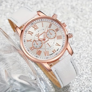 Montre Tendance pour Femme, Bracelet en Cuir, Cadran Chiffres Romains, Magnifique Ensemble de Bijoux, Cadeau pour Petite Amie - Product Image 5