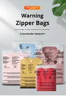 Stock prêt Transparent PE auto-scellant CPE emballage de stockage de vêtements sac à fermeture éclair givré impression d'écran d'avertissement transfrontalier