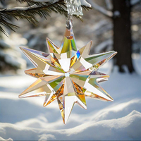 Ornement flocon de neige en cristal K9 facetté, pendentif suspendu pour sapin de Noël, attrape-soleil avec chaîne de perles pour décoration de fenêtre de voiture