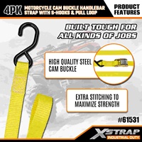 Xstrap 61531 Lot de 4 sangles de guidon de moto à boucle à came de 1 po x 6 pi avec crochets en S et boucle de traction 1200 lbs pour le contrôle du chargement