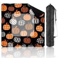 Tapis de Mahjong Américain Chaud Orange à Motif Citrouille Aquarelle Automnale avec Bordure de Direction de Jeu pour Jeu Familial Intérieur d'Automne