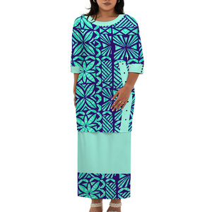 Abito estivo da donna personalizzato, set gonna due pezzi taglie forti con scollo a O, stile tribale polinesiano samoano, Puletasi - Product Image 1