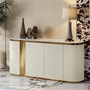 <span class=keywords><strong>Momoda</strong></span> nueva cubierta de cuero beige pata de metal dorado Aparador de lujo Moderno Lujo Mármol Top Buffet Gabinete Aparador - Product Image 2