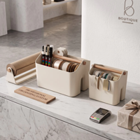 Boîte de rangement minimaliste moderne de style japonais avec poignée en plastique WONFUN, compartiments pour 2 cosmétiques, fournitures de bureau, étude