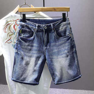 Shorts en jean bleu pour hommes, nouvelle collection été 2025, haute qualité, coupe droite amincissante, style urbain nostalgique, vente en gros - Product Image 3