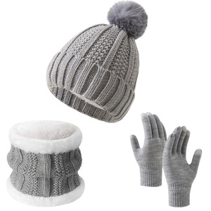 Ensemble de trois chapeaux et <span class=keywords><strong>gants</strong></span> d'hiver chauds en velours épais, couleur unie, polyvalents et anti-froid, pour le cyclisme - Product Image 2