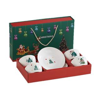 Cadeau de Noël, bols et assiettes en céramique, 4 bols et 2 assiettes, ensemble de vaisselle, Père Noël, vaisselle d'exportation - Product Image 1