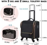 Valise de voyage souple et écologique noire avec roulettes, en tissu nylon 1680D, pour maquillage, avec 5 compartiments pour sacs