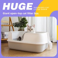 Bac à litière multi-chats semi-fermé extra-large en PP, sans espace interne, design anti-éclaboussures, amovible et lavable, avec litière gratuite