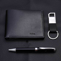 Set Dompet Kulit Pu Bisnis Pria, Set Dompet Kulit dengan Gantungan Kunci Pena, Dompet Hadiah Pria Kustom Premium Murah 3 Buah Per Set