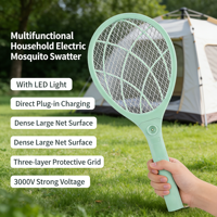Raquette anti-moustiques électrique rechargeable avec batterie au plomb intégrée, haute tension, filet à 3 couches, tapette à mouches, vente en gros