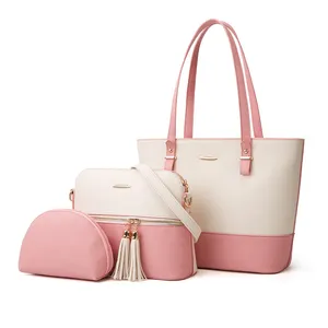 High Quality Custom Logo 3pcs Crossbody Hand Bag Popular Matching Colors Ladies Tote Purse Women Tassel Shoulder Handbag Set