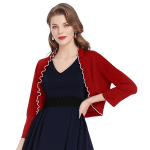 KCS02102 KK Women's Knitted Shrug <strong>Bolero</strong> Ruffled Knitwear <strong>Cardigan</strong> 3/4 Sleeve Open Front - Product Image 5