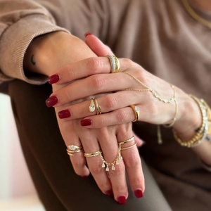 <span class=keywords><strong>Cadena</strong></span> de borla de joyería de moda para mujer de doble dedo chapado en oro <span class=keywords><strong>con</strong></span> anillo CZ de gota de lágrima - Product Image 3