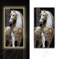 Vente en gros d'usine, cadre nordique, décoration intérieure, luxe moderne, lumière LED, cristal en porcelaine, diamant 5D, cheval, art mural