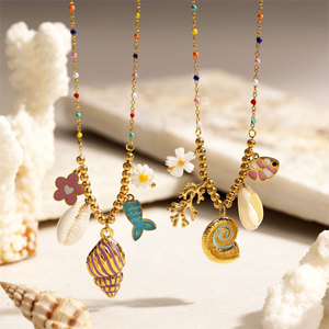 สร้อยคอจี้แฟชั่นฮาวายฤดูร้อน สร้อยคอเหล็กกล้าไร้สนิม 316L เครื่องประดับชุบทอง 14k 18k PVD สร้อยคอรูปเปลือกหอยสำหรับผู้หญิง - Product Image 1