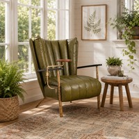 Fauteuil d'appoint moderne et durable en cuir véritable avec structure en bois massif pour salon, chambre, salle à manger, hôtel, appartement, coin lecture